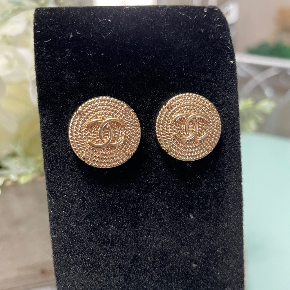 Gold Upcycled Authentic Chanel Button Stud Earrings